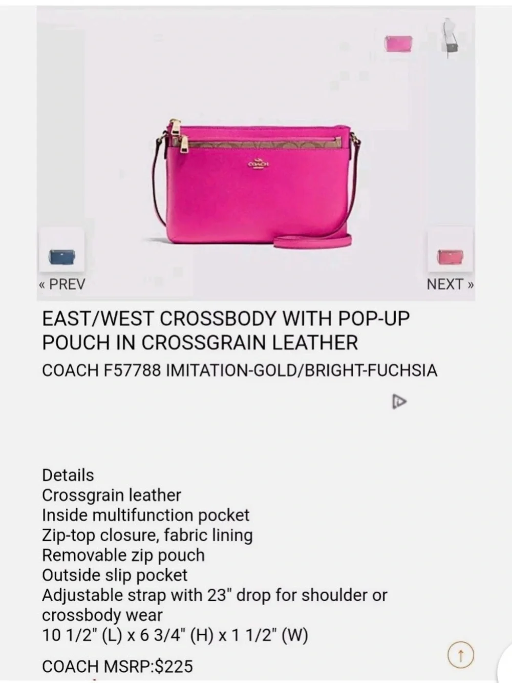 Coach F57788 Bright Fuschia/Saddle CRSGN LTH EW POP Crossbody w/matching wallet